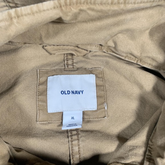 Old Navy Jacket Mens XL Tan Hooded Utility Cotton Blend Zip Front Cargo Pockets - Picture 4 of 13